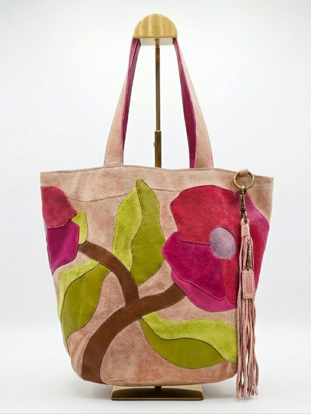 Coach Vintage 06 Limited Edition "Poppies for Peace" Suede Tote Pink/Multi - Picture 1 of 14
